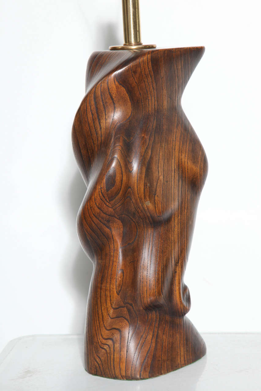 Brass Substantial Yasha Heifetz Solid Dark African Zebrano Wood Table Lamp, 1940s 
