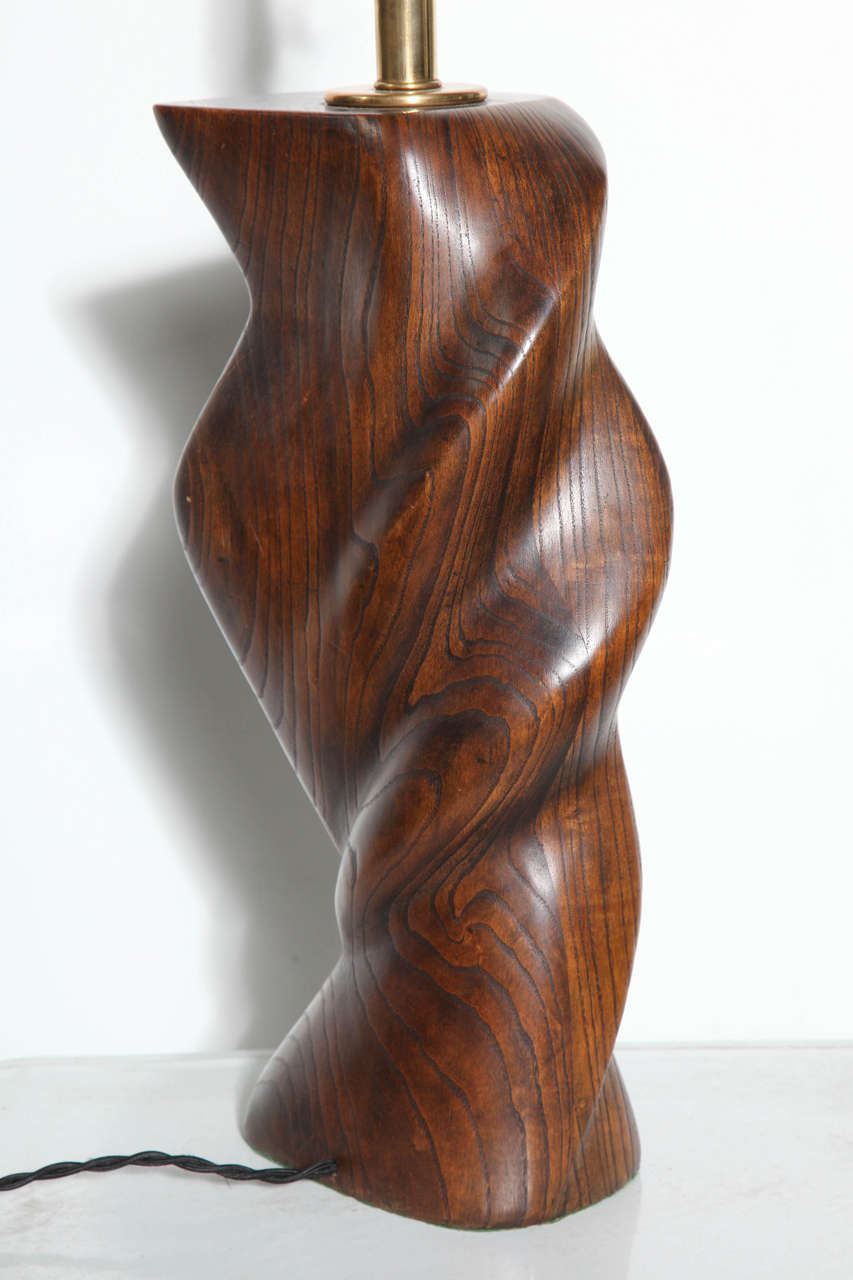 Substantial Yasha Heifetz Solid Dark African Zebrano Wood Table Lamp, 1940s  1