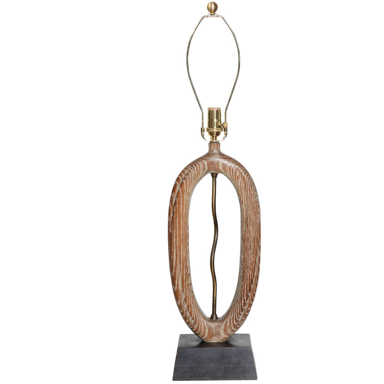 Lampada da tavolo ad anello ovale alta Yasha Heifetz in Oak cerato con accenti in ottone e nero