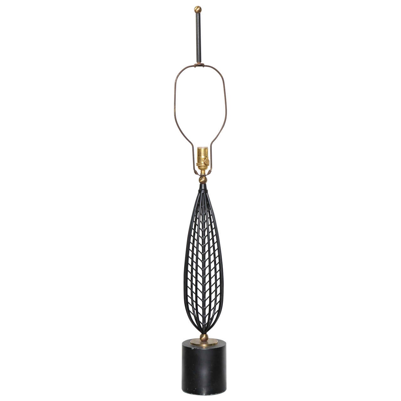 Monumental Laurel Lamp Co. Lampada da tavolo "Leaf" in filo d'acciaio nero, anni '50
