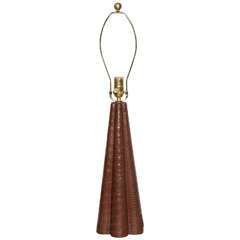 circa 1940s Scalloped Crocodile Brown Leather Table Lamp, Made in France 11