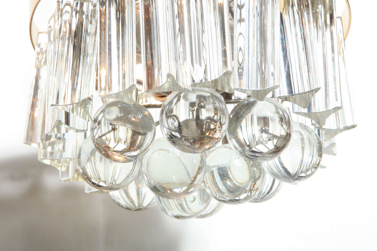 Austrian petite J.T. Kalmar of Austria Brass Ceiling Lamp with 31 Drop Crystal Pendants