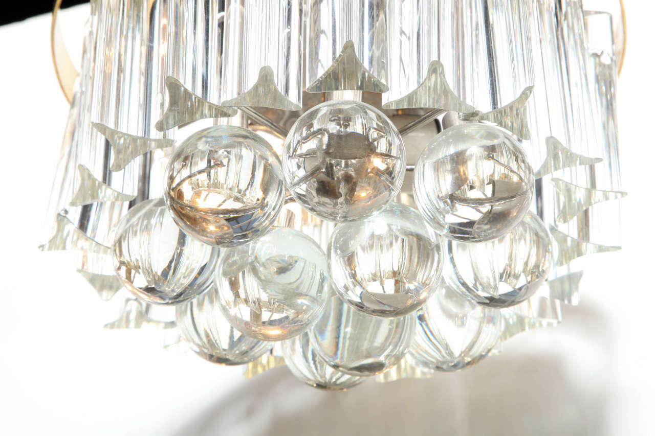 petite J.T. Kalmar of Austria Brass Ceiling Lamp with 31 Drop Crystal Pendants In Good Condition In Bainbridge, NY