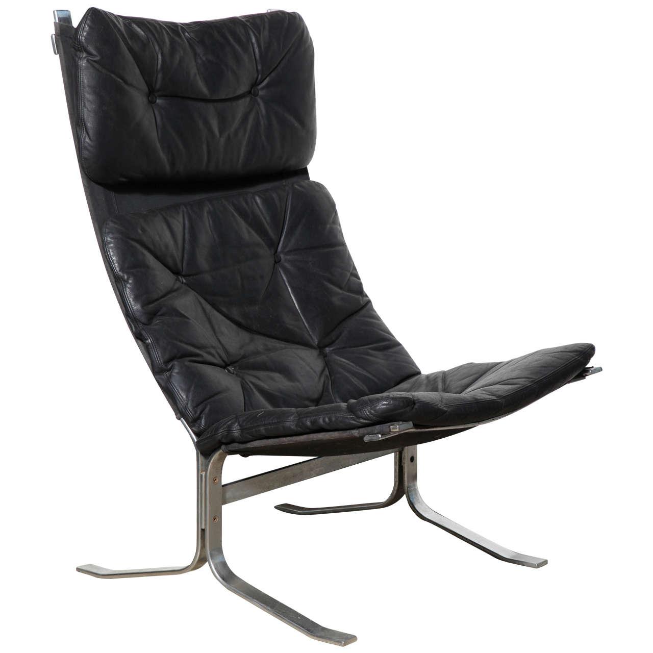Ingmar Relling "Siesta" Style Black Leather and Chrome Lounge Chair