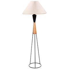 Vintage 1950s Westwood Studios Hourglass Floor Lamp in Black Iron, Maple with Milk Glass