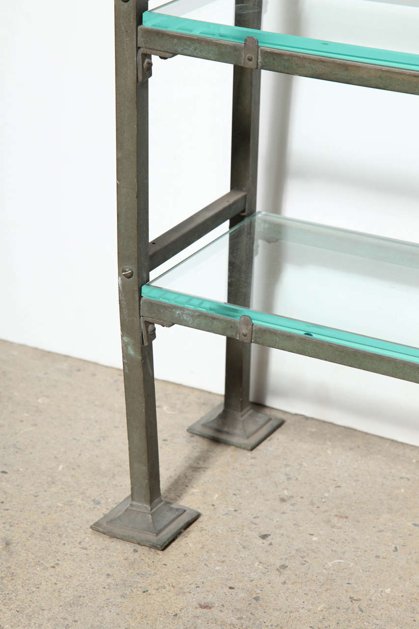 Narrow Edwardian All Brass Étagère with Four Beveled Glass Shelves For