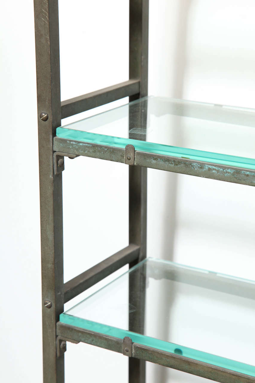 Edwardian Narrow All Brass Étagère with Four Beveled Glass Shelves For