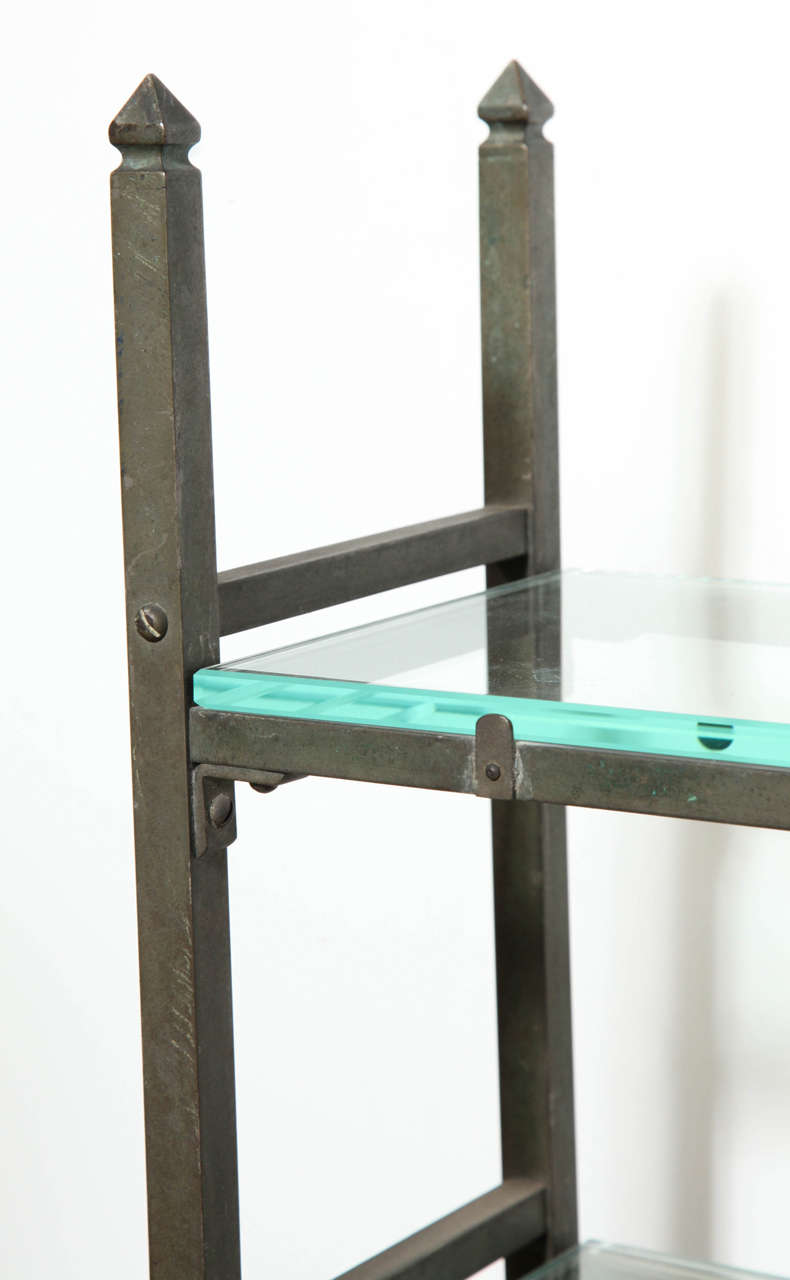 Narrow Edwardian All Brass Étagère with Four Beveled Glass Shelves For