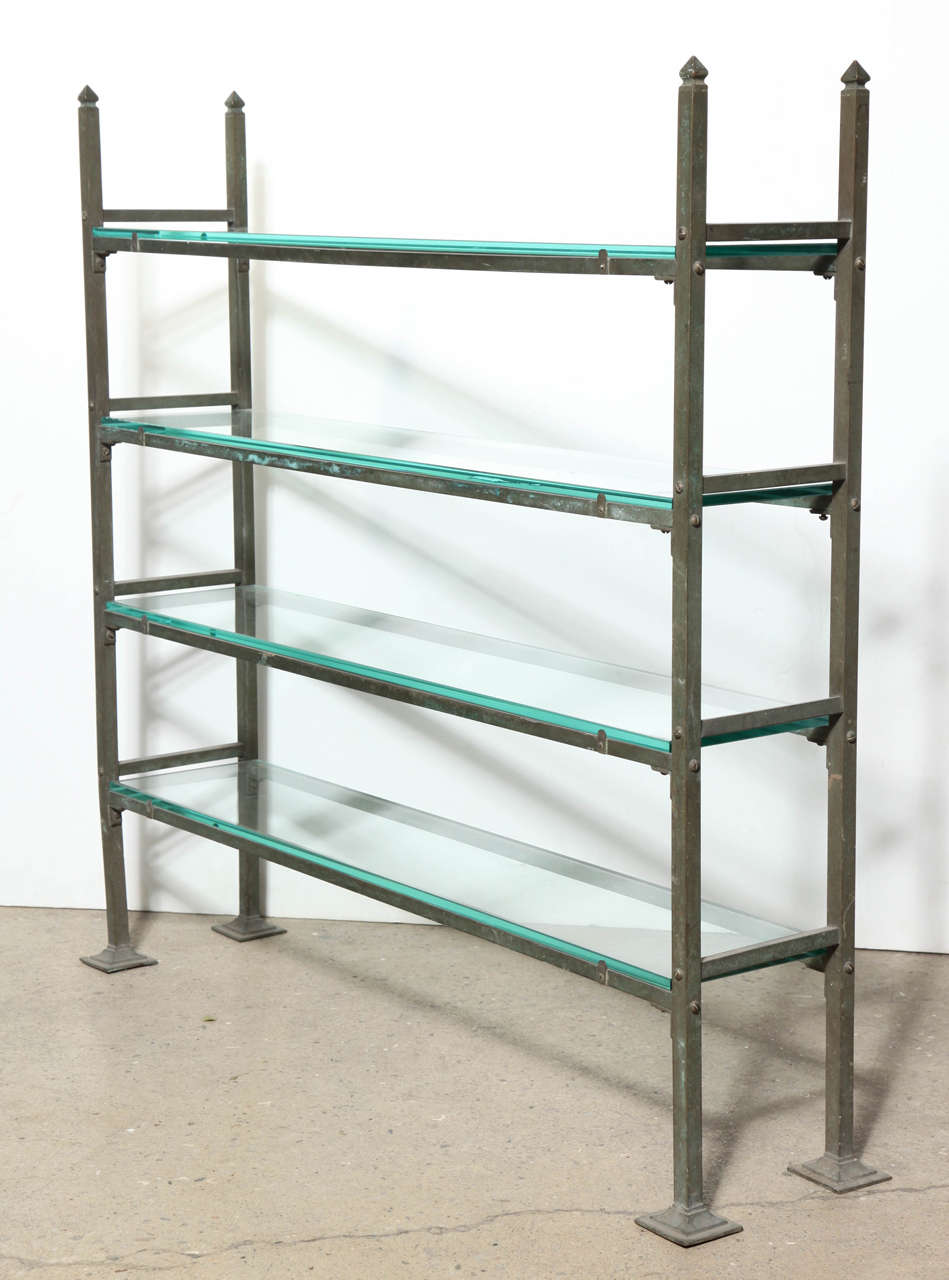 Narrow Edwardian All Brass Étagère with Four Beveled Glass Shelves For