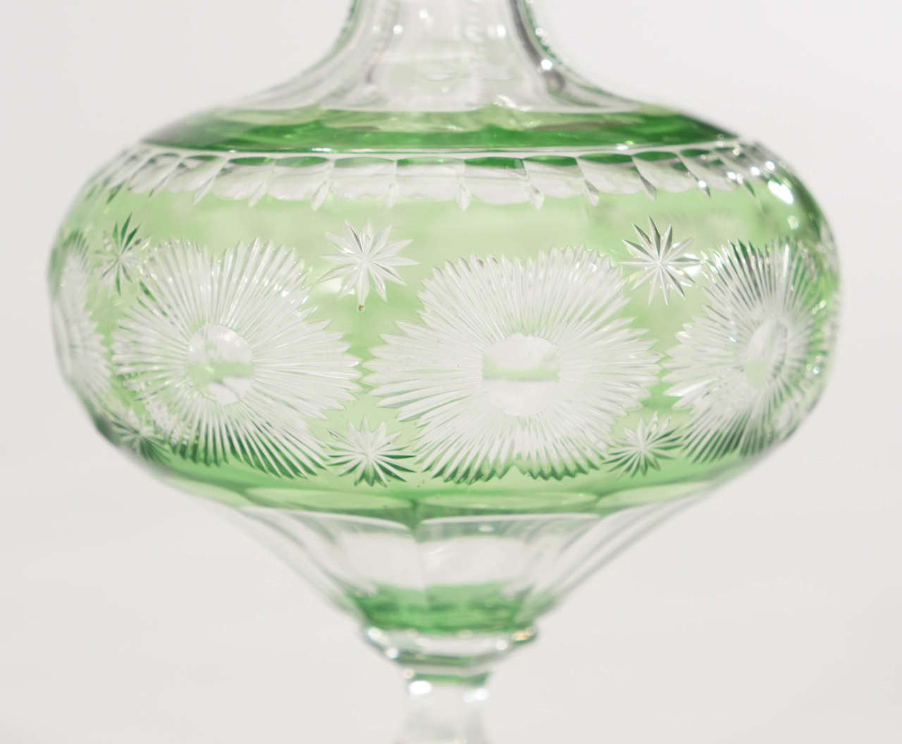 Early 20th Century Webb Handblown Apple Green Overlay Crystal Decanter Set W/ 12 Cordials For Sale