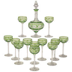 Webb Handblown Apple Green Overlay Crystal Decanter Set W/ 12 Cordials 7