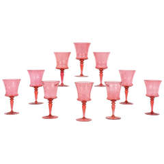 Ten Steuben "Gold Ruby" Handblown Crystal Goblets with Engraved Armorial Crest 4
