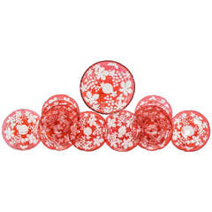 19th Century Baccarat Cranberry Overlay Intaglio Cut to Clear Dessert Service 11