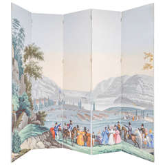 Zuber Wall Paper Panels, circa 1852, Mounted as a Screen