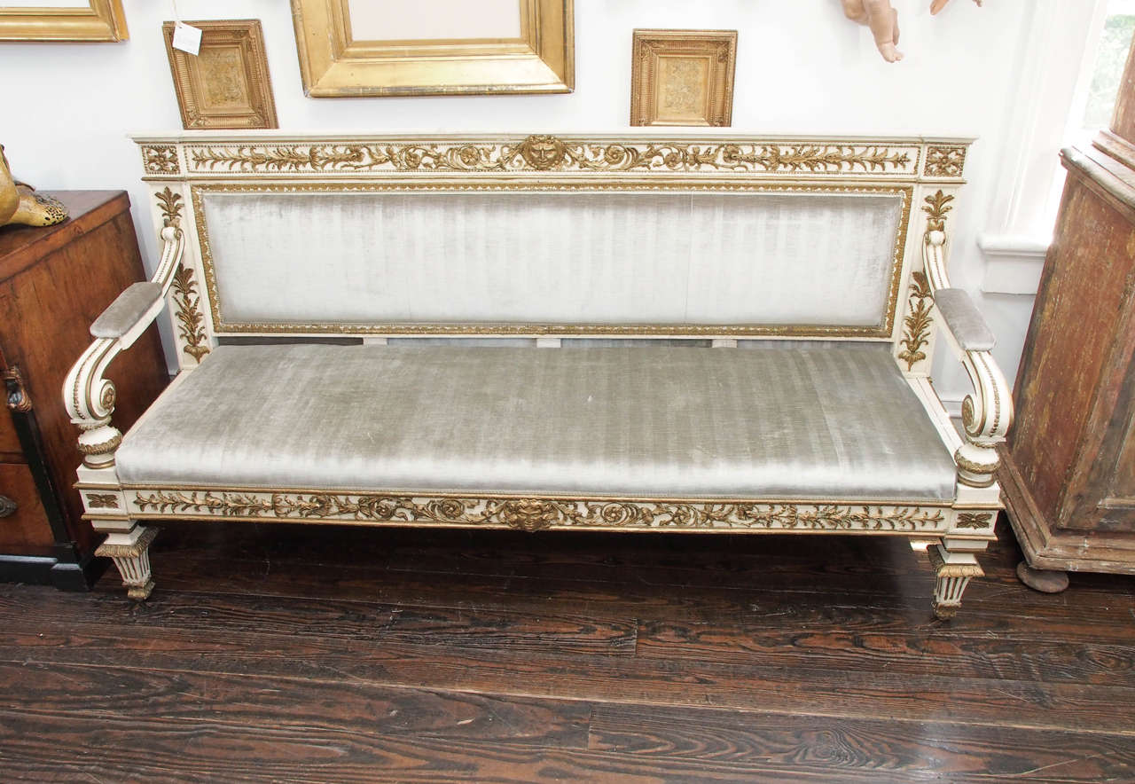 Italian Neoclassical Carved Creme and Parcel-Gilt Settee