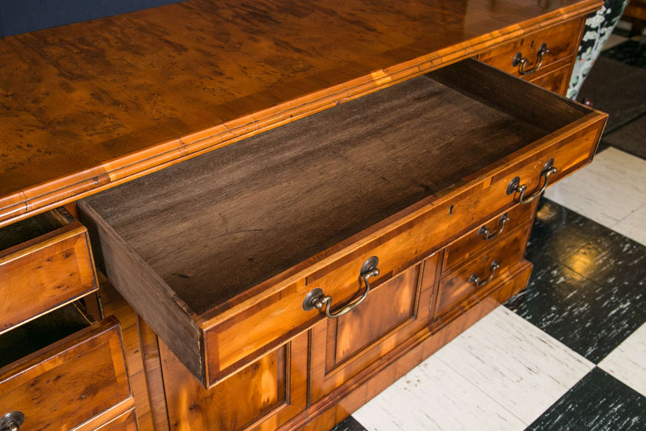 Regency Custom English Yew Wood Credenza with File Drawers For Sale