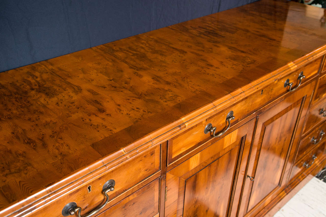 Custom English Yew Wood Credenza with File Drawers In New Condition For Sale In Woodbury, CT