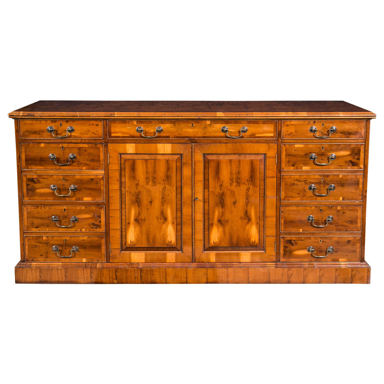 Custom English Yew Wood Credenza with File Drawers For Sale