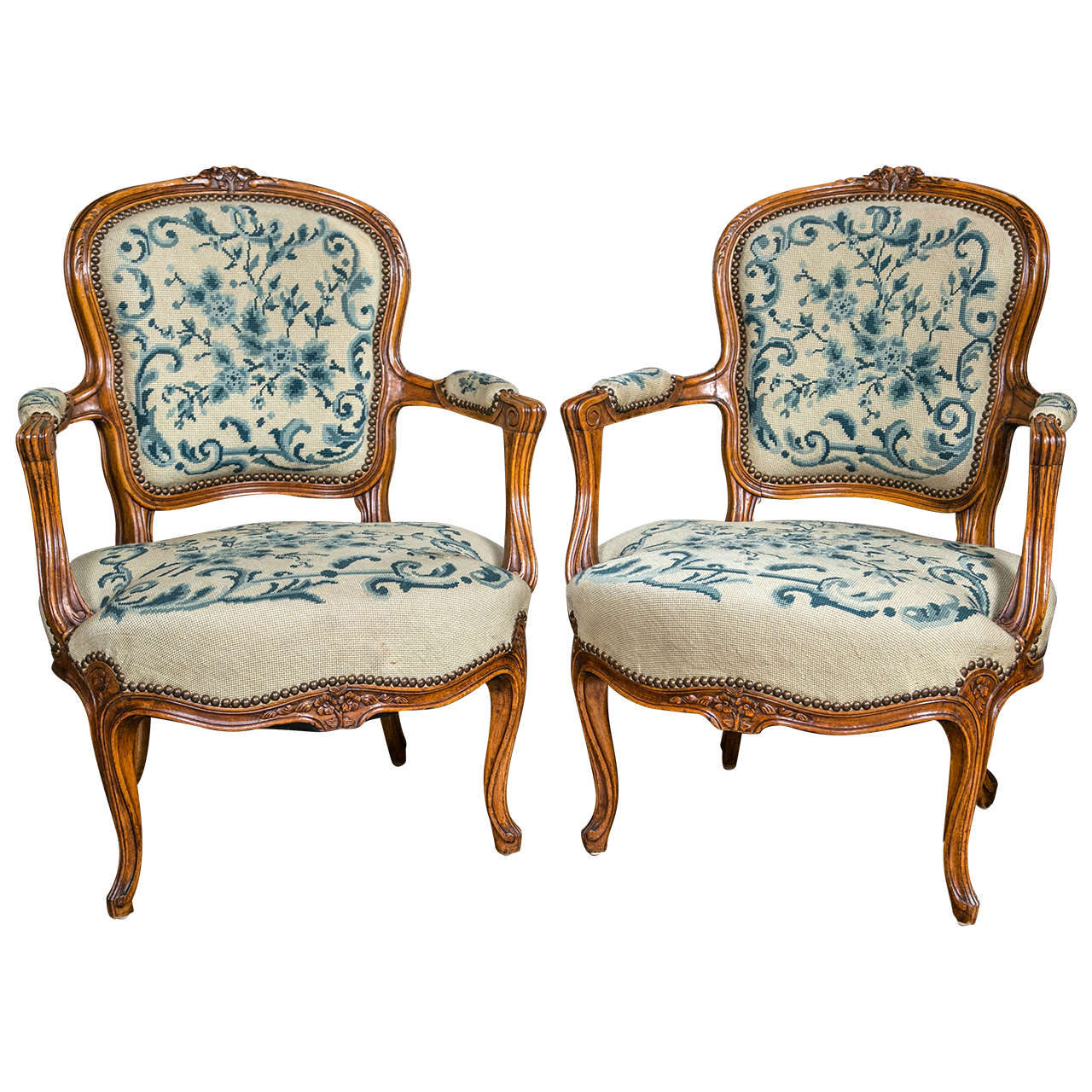 Pair of Louis XV Style Fauteuil Chairs