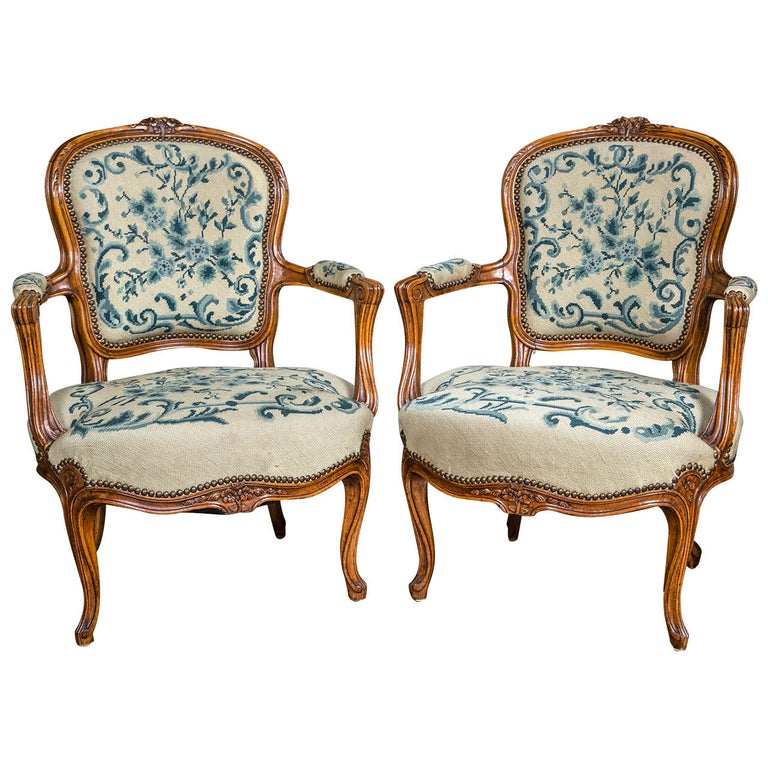 Pair of Louis XV Style Fauteuil Chairs For Sale at 1stDibs louis
