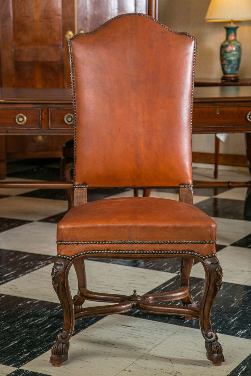 Renaissance Set of Six Italian Leather Upholstered Chairs