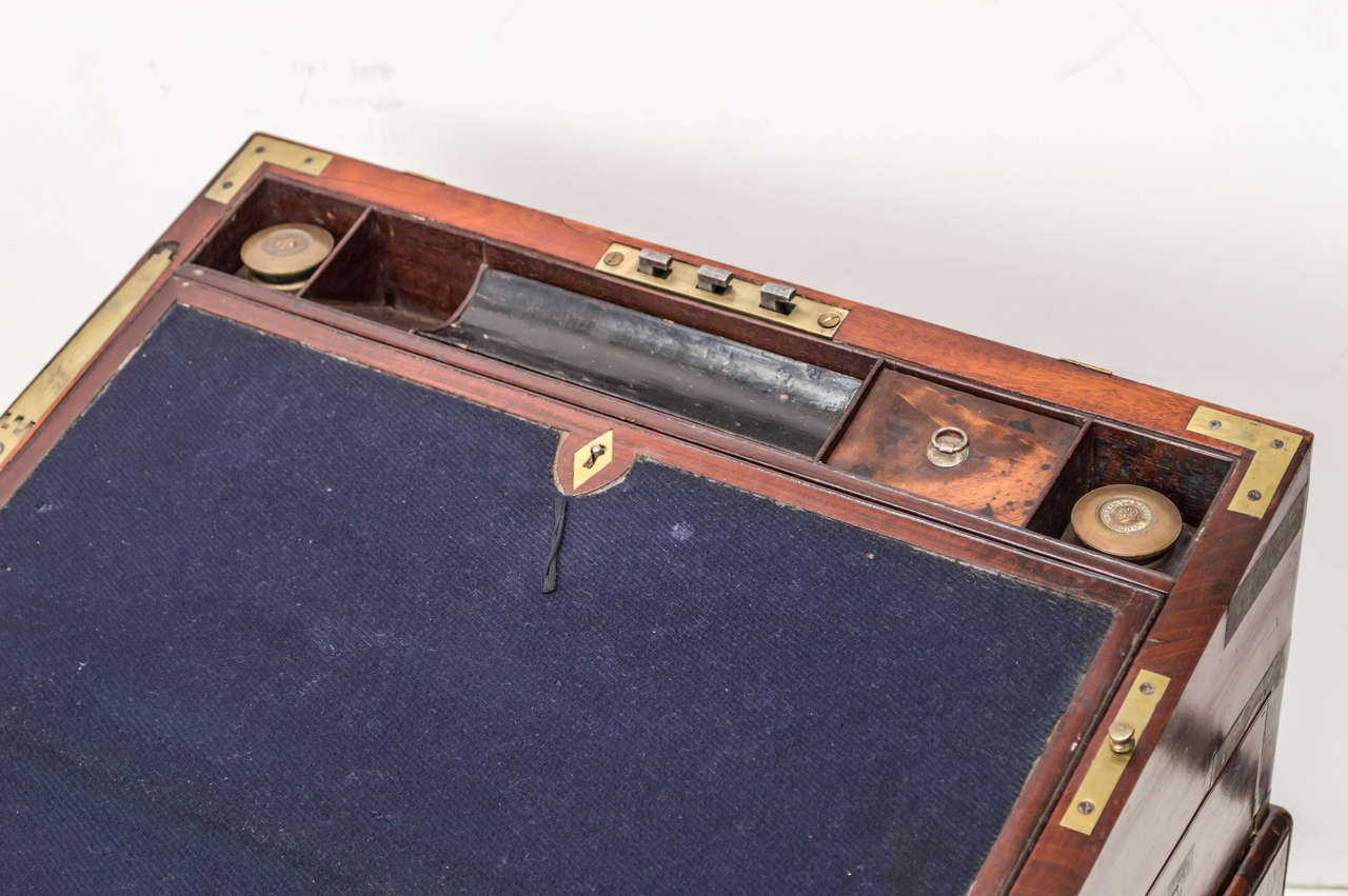 Brass 19th Century English Regency Fitted Writing Box on Custom Stand