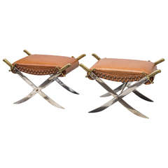 Pair of Mid-20th Century Campaign Style Sword Benches