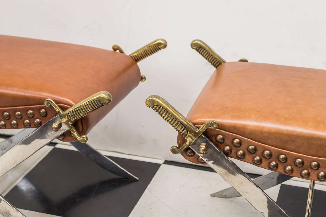 Pair of Mid-20th Century Campaign Style Sword Benches In Good Condition In San Francisco, CA