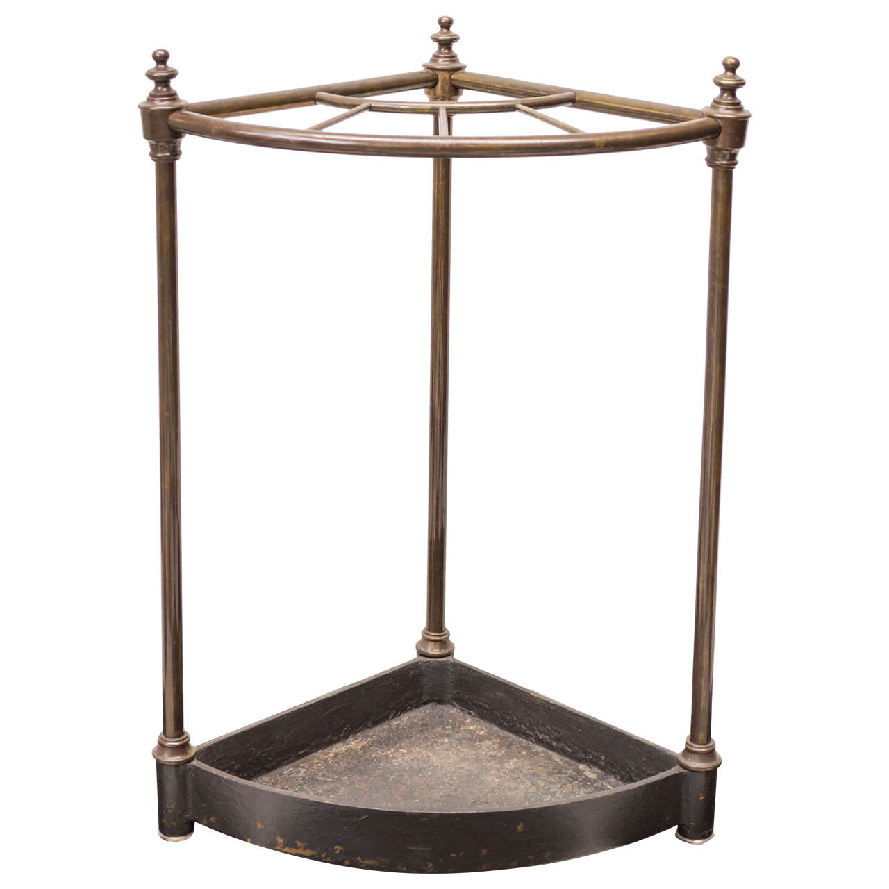 Late 19th Century English Brass and Cast Iron Corner Umbrella Stand