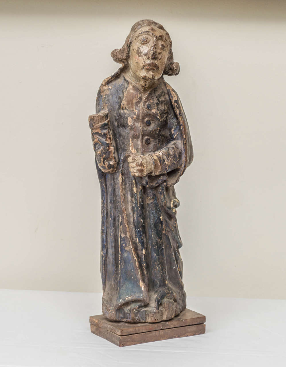 16th century French oak polychrome statue of Saint Maudez. A Breton saint from the 5th-6th century who founded a monastery off the coast of Brittany. Saint Maudez was said to have banished snakes, reptiles and worms.