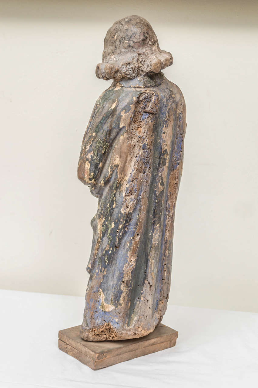 16th Century French Oak Polychrome Statue of Saint Maudez In Fair Condition For Sale In San Francisco, CA