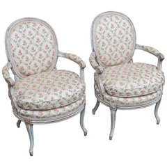 Pair of Louis XVI Style Transitional Painted Fauteuils, France, circa 1880