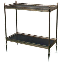 Two-Tier Brass Gallery Table with Leather Shelves, Paris, circa 1935