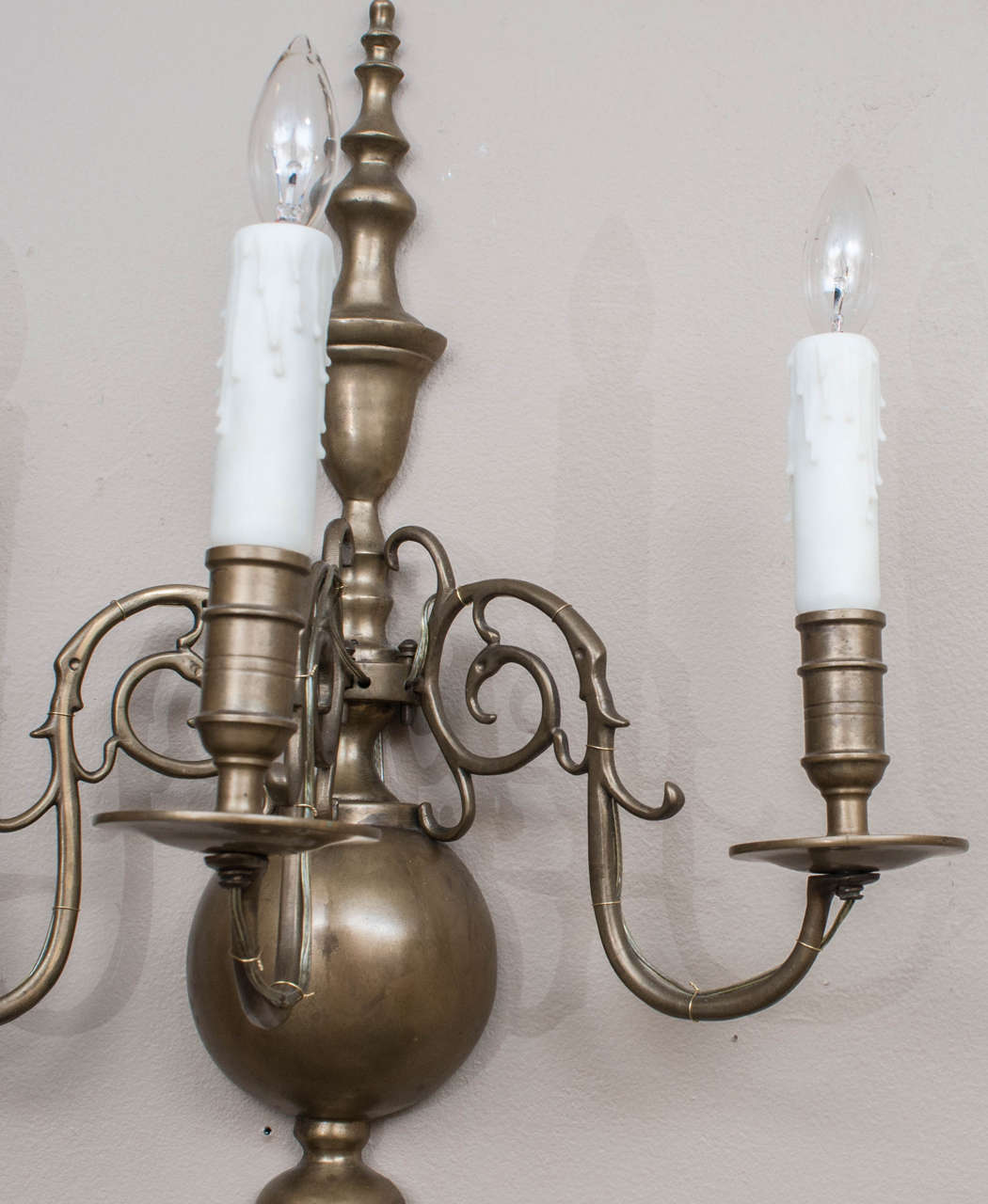 Lester Berry Queen Anne Style, Three-Light Brass Sconces, circa 1955 In Excellent Condition In Alexandria, VA