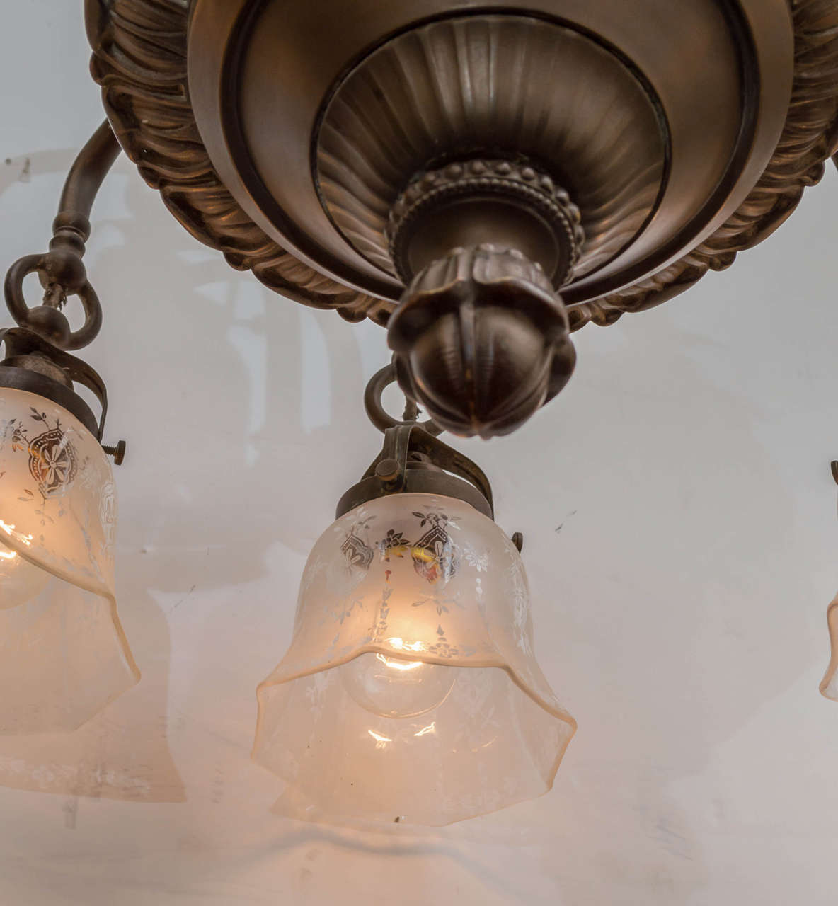 20th Century American Eight-Arm Edwardian Period Chandelier with Period Etched Shades