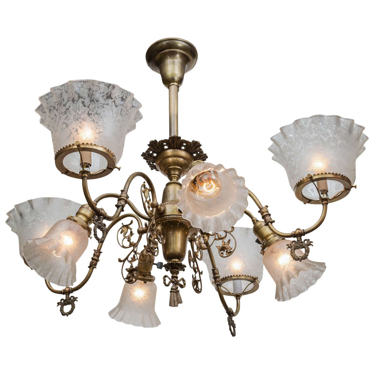 American Victorian Combination Eight-Arm Gas and Electric Chandelier