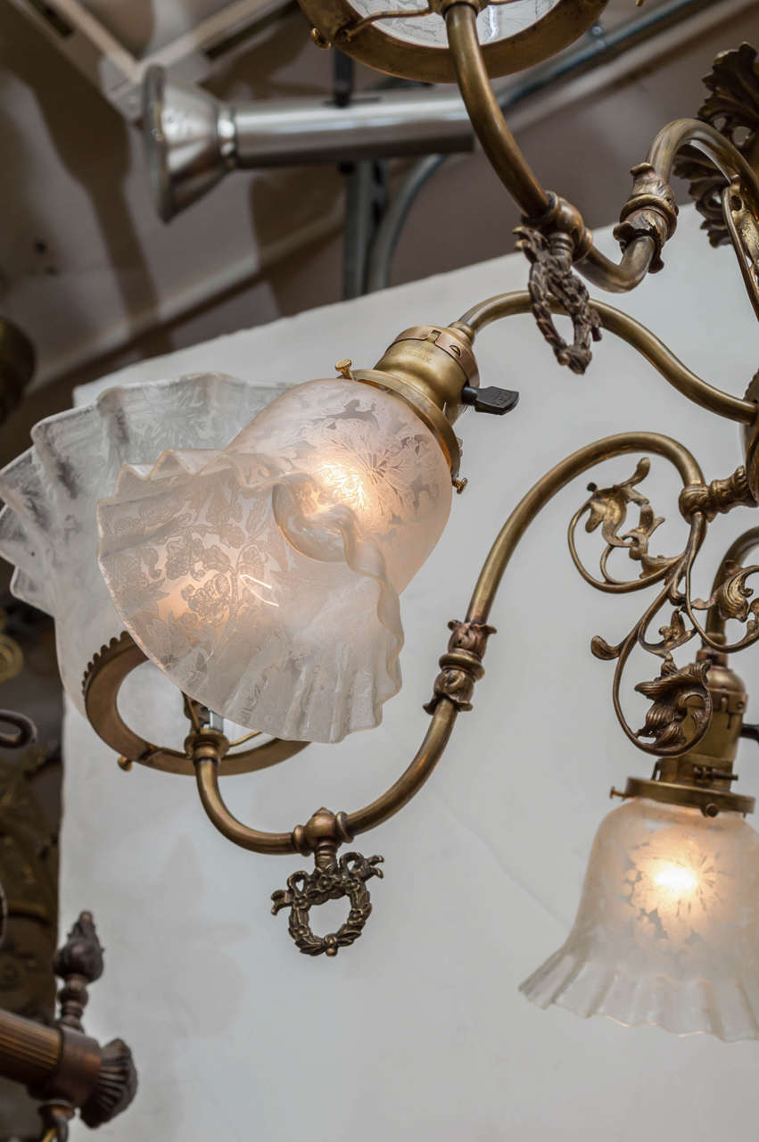 19th Century American Victorian Combination Eight-Arm Gas and Electric Chandelier