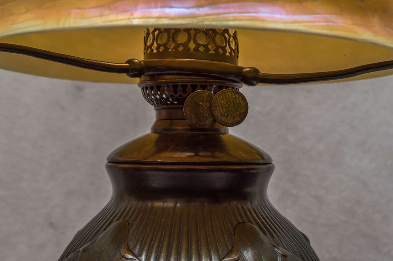Hand-Crafted Tiffany Lamp with Handblown Damascene Shade