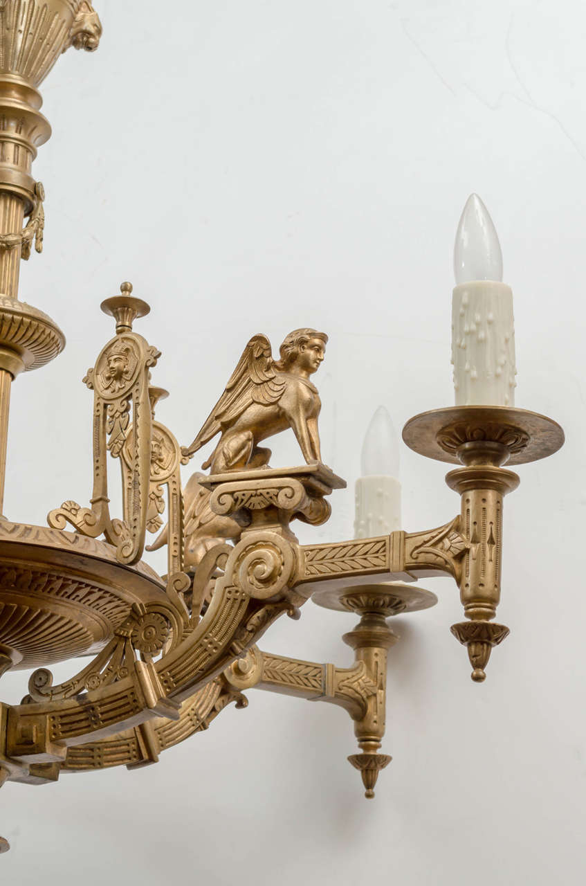 Egyptian Revival Gilt Bronze Chandelier at 1stDibs