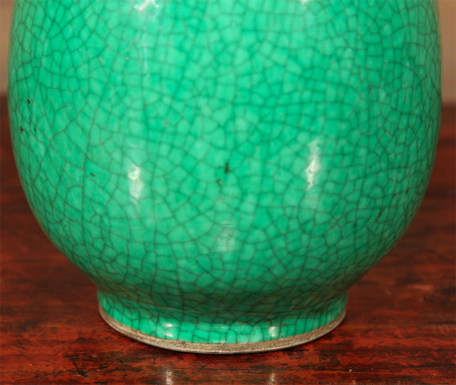 19th Century Chinese Enameled Green Crackle Porcelain Vase