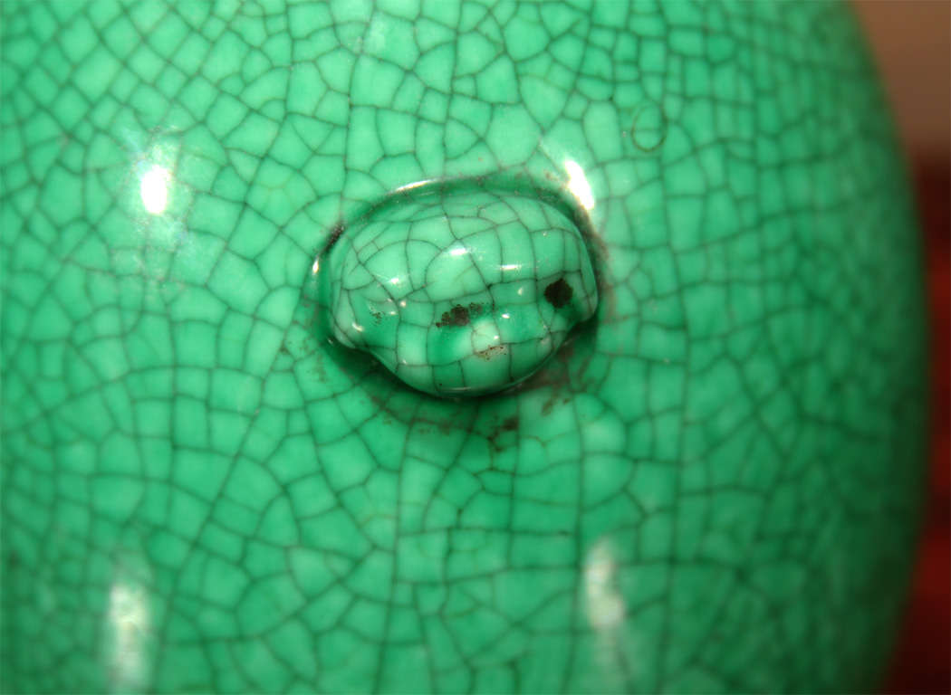 Chinese Enameled Green Crackle Porcelain Vase 2