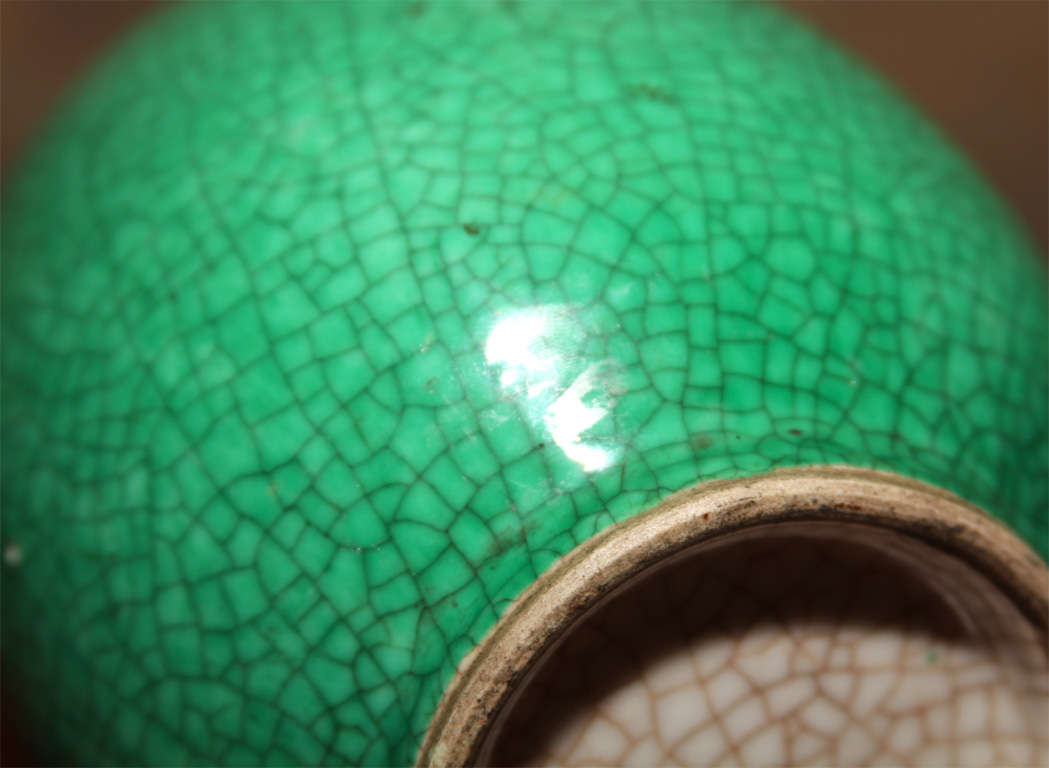 Chinese Enameled Green Crackle Porcelain Vase 3