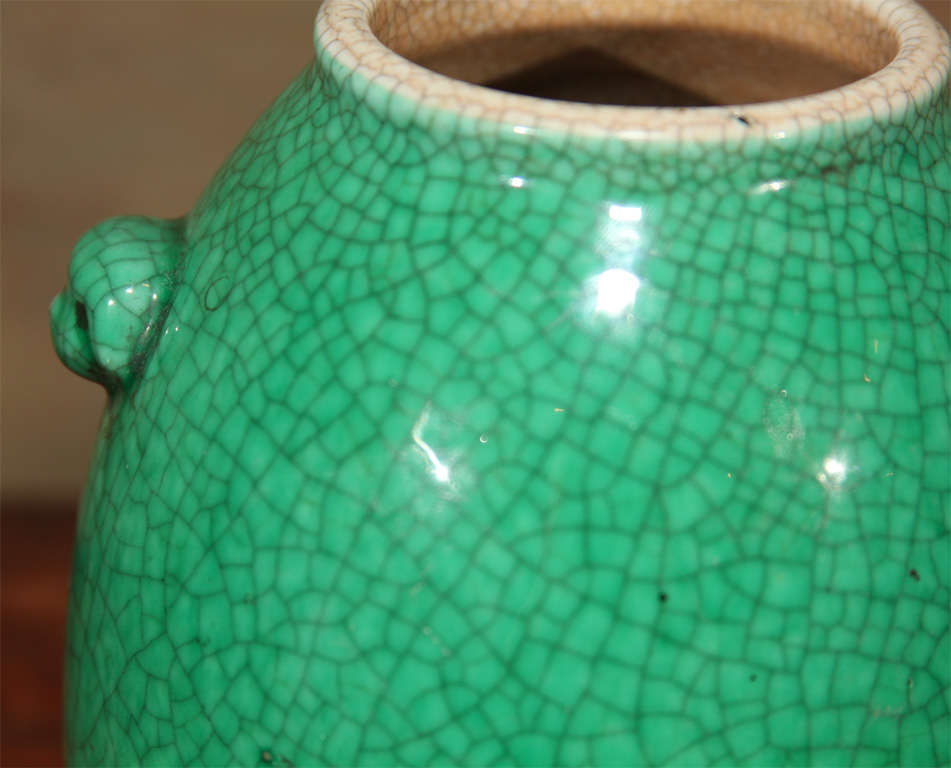 Chinese Enameled Green Crackle Porcelain Vase 4