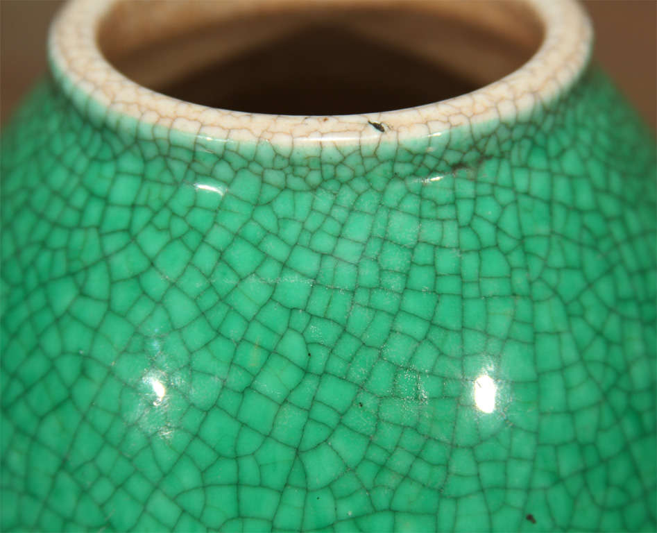 Chinese Enameled Green Crackle Porcelain Vase 5