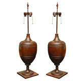Pair Of Carved Mahogany Table Lamps
