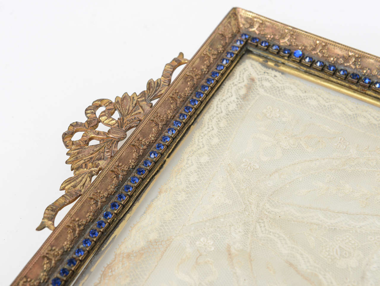 French Jeweled Ormolu Tray with Lace, 19th Century 1