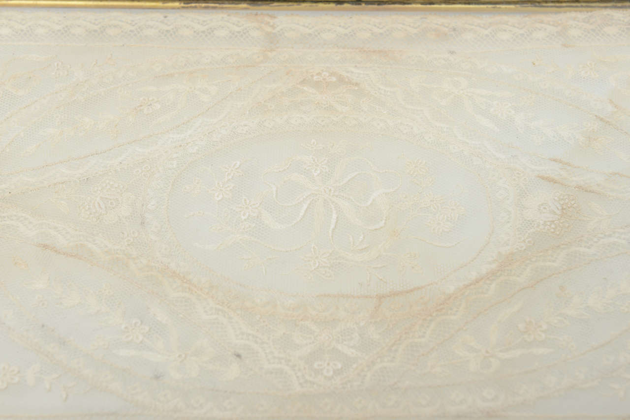French Jeweled Ormolu Tray with Lace, 19th Century 2