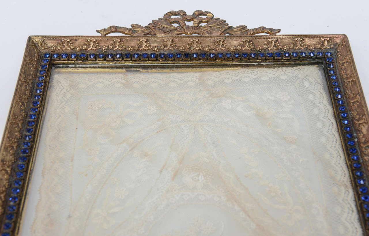 French Jeweled Ormolu Tray with Lace, 19th Century 4