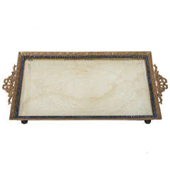 French Jeweled Ormolu Tray with Lace, 19th Century