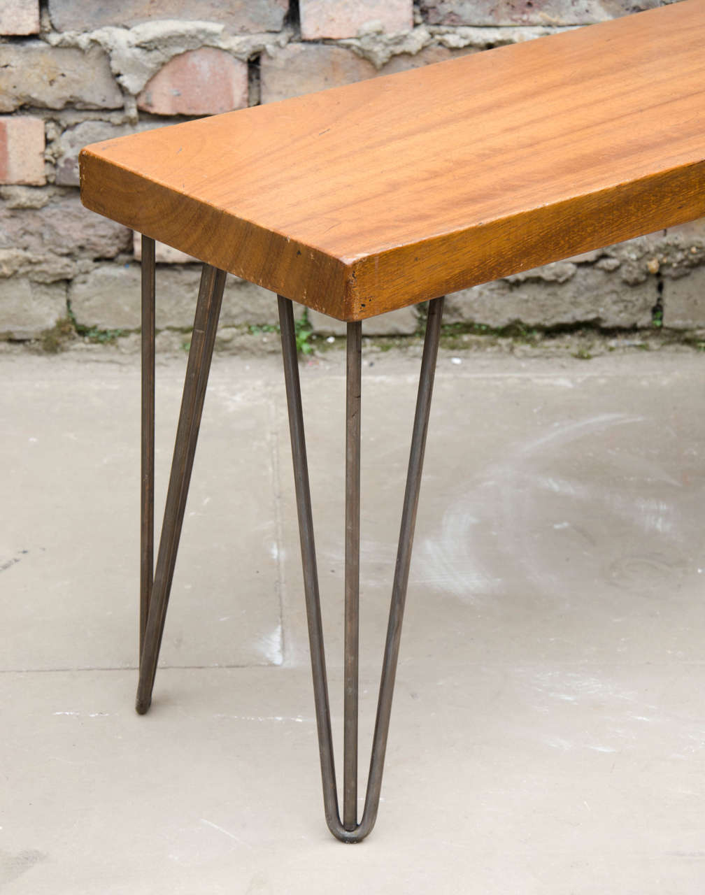 British Retro Teak Benches with Hairpin Legs For Sale